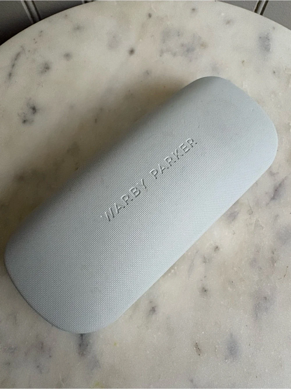 Warby Parker Hard Clamshell Glasses/Sunglasses Case Light Gray Blue Lining Women